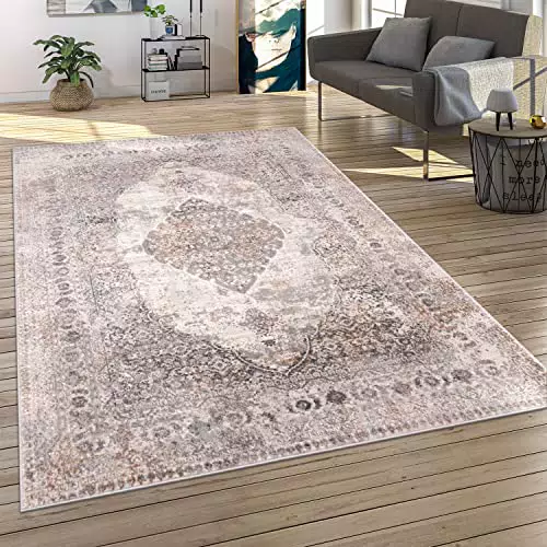 Alfombra Pelo Corto Salon Moderna Motivo Oriental Ornament con Ribete Mandala
