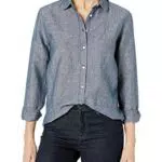Amazon Essentials Camisa de Lino de Manga Larga y Ajuste Clásico Mujer