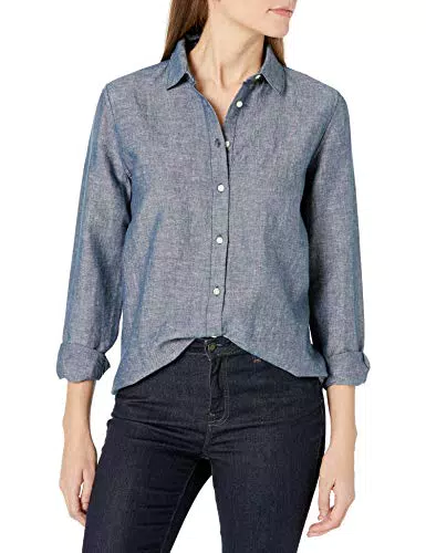 Amazon Essentials Camisa de Lino de Manga Larga y Ajuste Clásico Mujer