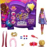 Barbie Color Reveal Peinados Lazos, muñeca sorpresa de juguete con accesorios para el pelo y mascota