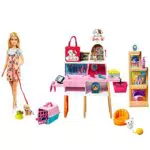 Barbie Tienda de mascotas Muñeca con establecimiento de animales y accesorios para mascotas de juguete