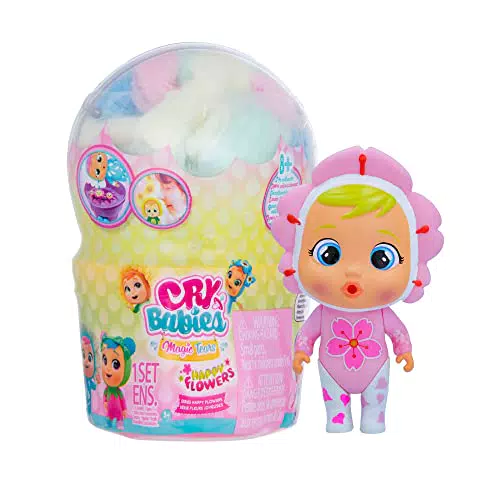 BEBÉS LLORONES LÁGRIMAS MÁGICAS Happy Flowers, Mini bebé llorón Sorpresa que llora Lágrimas de verdad y huele a Flor con 9 Accesorios - Muñeca para niñas y niños +3 Años