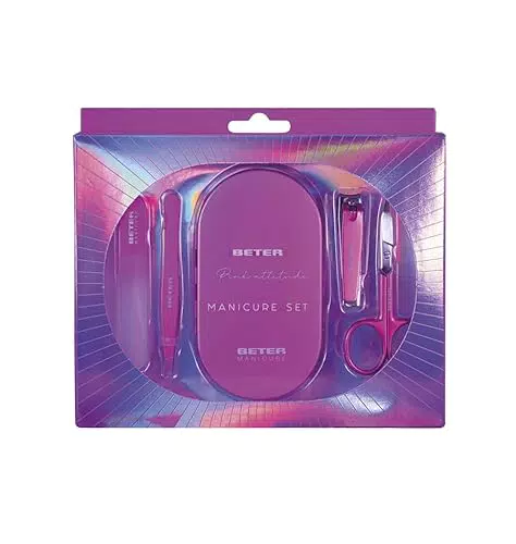 Beter - Estuche manicura Pink Attitude Collection, Set de 4 piezas + pinza de depilar