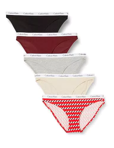 Calvin Klein 5pk Bragas de Bikini, Twn PRT/Cne STRP Rge/Blk/PYT/Gr Htr