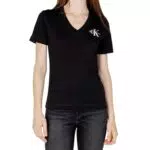 Calvin Klein Jeans Monologo Slim V-Neck Tee, Mujer, Ck Black