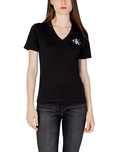 Calvin Klein Jeans Monologo Slim V-Neck Tee, Mujer, Ck Black