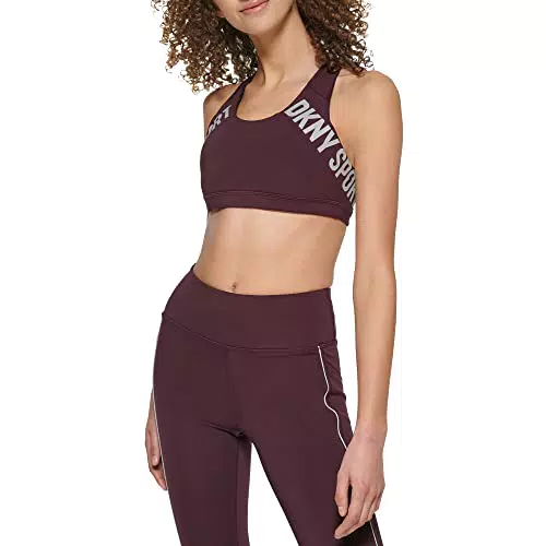 DKNY Sport's Women Reflective Logo Low Impact Bra W/Copas extraíbles Sujetador de Entrenamiento