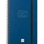 Finocam - Agenda 2024 Espiral Opaque Semana Vista Horizontal Enero 2024 - Diciembre 2024 Azul Español
