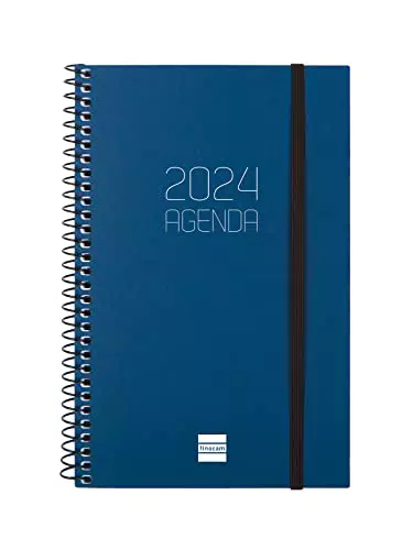 Finocam - Agenda 2024 Espiral Opaque Semana Vista Horizontal Enero 2024 - Diciembre 2024 Azul Español