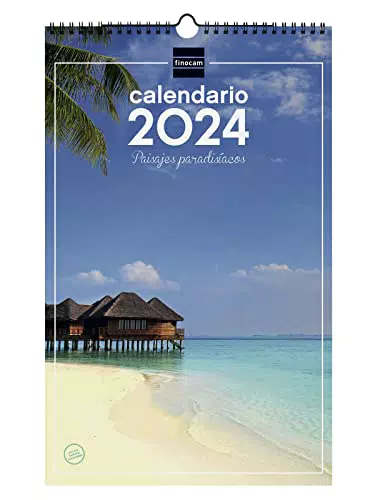 Finocam - Calendario 2024 Imágenes de Pared Espiral para Escribir Enero 2024 - Diciembre 2024 Paisajes paradisíacos Español