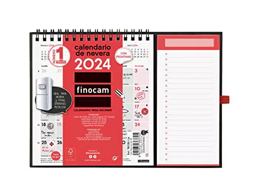 Finocam - Calendario Magnético Nevera 2024 Neutro con Imán para Escribir Enero 2024 - Diciembre 2024 Español