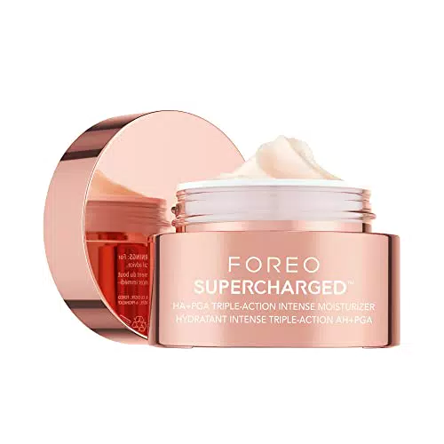 FOREO SUPERCHARGED Crema Hidratante Facial Triple Acción HA+PGA - Crema Hidratante Facial Mujer - Contorno de Ojos - Acido Hialuronico - Vitamina E - Vegano - Crema Facial Hombre - Skincare - 50 ml