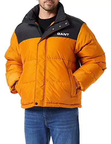 GANT Jacket D2. Chaqueta Padded de Blocked, Dk Mustard Orange
