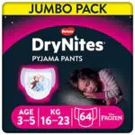 Huggies DryNites Bragas absorbentes para niña 3-5, Clínicamente probado con 5 capas de protección nocturna