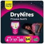 Huggies DryNites Bragas absorbentes para niña 4-7, Clínicamente probado con 5 capas de protección nocturna