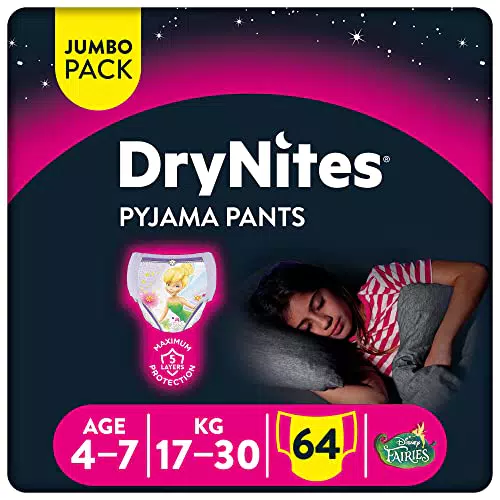 Huggies DryNites Bragas absorbentes para niña 4-7, Clínicamente probado con 5 capas de protección nocturna