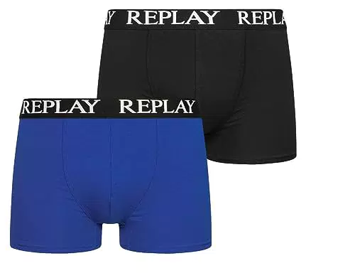 REPLAY Boxer Style 01/C Basic Cuff Logo 2pcs Box, Turquesa/Negro