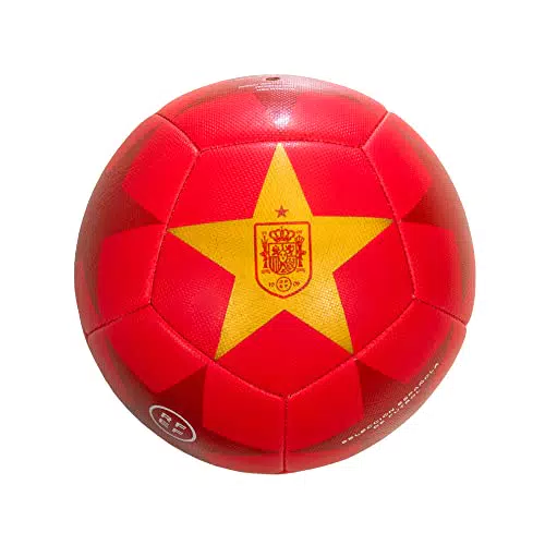 smartketing RFEF - Balón de Fútbol Oficial, Detallado con el Escudo de la Selección Española y la Estrella del Mundial - Color Rojo