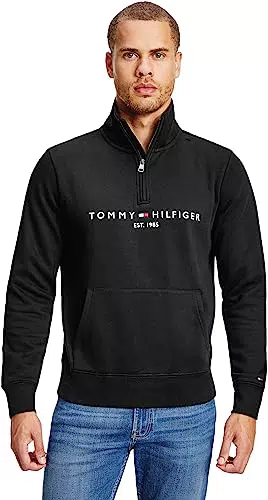 Tommy Hilfiger Men Sweatshirt Mockneck Half-Zip, Black