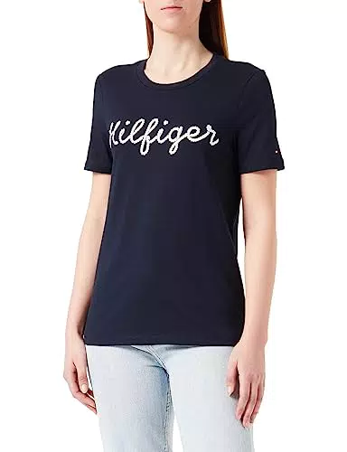 Tommy Hilfiger Mujer Camiseta Manga Corta Rope Puff Print Cuello Redondo