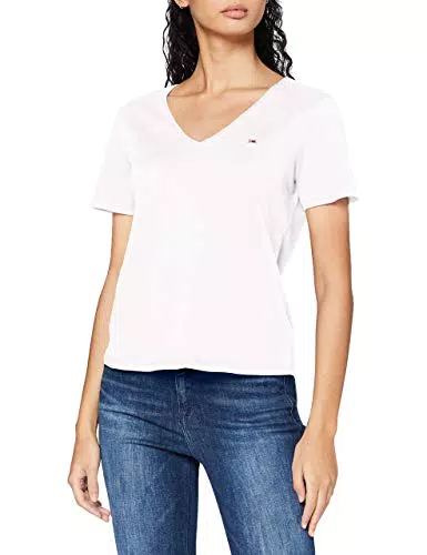 Tommy Jeans Tjw Slim Jersey V Neck Camiseta, Blanco