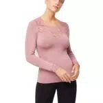 YSABEL MORA - 70005 Camiseta Mujer Manga Larga termica con puños y Cuello Cuadrado de Encaje Color: BOMBON Desire Talla: