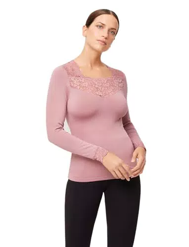 YSABEL MORA - 70005 Camiseta Mujer Manga Larga termica con puños y Cuello Cuadrado de Encaje Color: BOMBON Desire Talla: