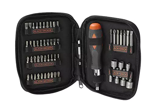 BLACK+DECKER A7104 Kit para atornillar 56 piezas incluye destornillador tipo carraca