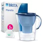 Brita Jarra con Filtro de Agua Marella Azul Incl. 3X Cartuchos MAXTRA Pro All-in-1: Jarra Apta para frigorífico con memo Digital y Tapa abatible Que Reduce el Cloro