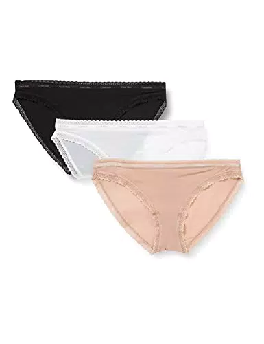 Calvin Klein Bikini 3pk Bragas, Mujer, BLACK/WHITE/HONEY ALMOND