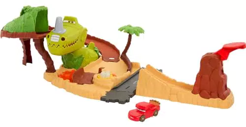 Cars Disney Cars On The Road La aventura del dinosaurio Pista para coches de juguete con 1 Rayo McQueen Dino