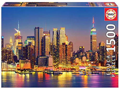 Educa - Puzzle de 1500 para Adultos. Manhattan de Noche. Incluye Pegamento Fix Puzzle para colgarlo una Vez finalizado. A Partir de 14 años