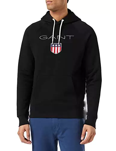 Gant Shield Hoodie Capucha, Black, S para Hombre