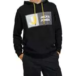 JACK & JONES Jcologan Aw22 Sn-Sudadera con Capucha, Negro