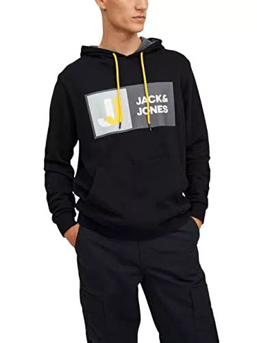 JACK & JONES Jcologan Aw22 Sn-Sudadera con Capucha, Negro