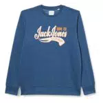 JACK & JONES Jjelogo-Sudadera con Cuello Redondo, Azul Ensign/Detalle: Melange