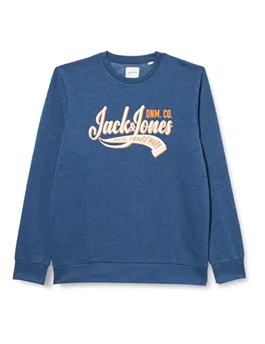 JACK & JONES Jjelogo-Sudadera con Cuello Redondo, Azul Ensign/Detalle: Melange