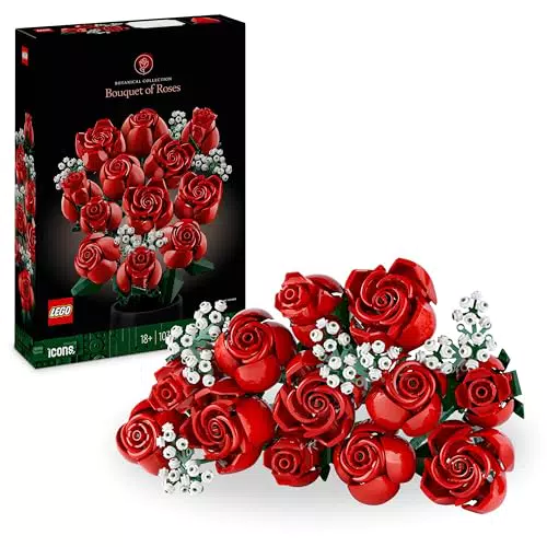 LEGO Icons Ramo de Rosas, Flores Artificiales para Decoración del Hogar