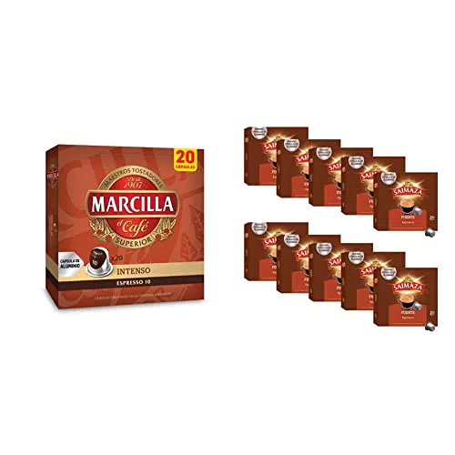 Marcilla Café Intenso - 200 cápsulas compatibles con máquinas Nespresso* & Saimaza Café Fuerte Espresso 9-200 cápsulas de aluminio compatibles con máquinas Nespresso