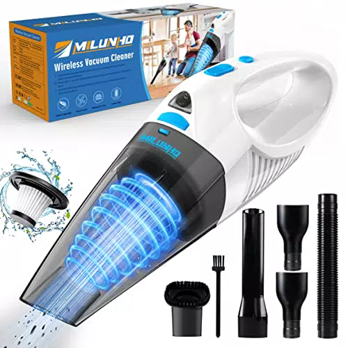 Milunho Aspirador de Mano Potente 8000pa, 12v Aspiradora Coche con Lavable Filtro Hepa