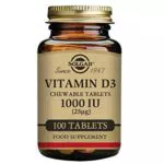 Solgar Vitamina D3 1000 UI - Cuida tu sistema inmunológico Protege tus defensas Contribuye al mantenimiento de los huesos y absorción del calcio - 100 comprimidos masticables​