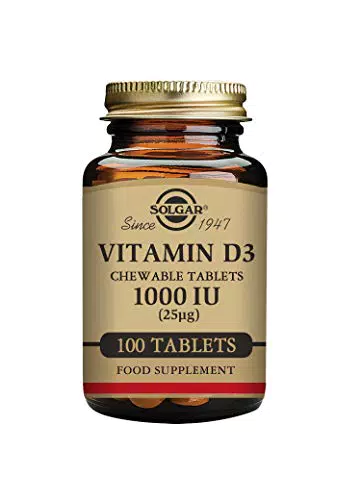Solgar Vitamina D3 1000 UI - Cuida tu sistema inmunológico Protege tus defensas Contribuye al mantenimiento de los huesos y absorción del calcio - 100 comprimidos masticables​