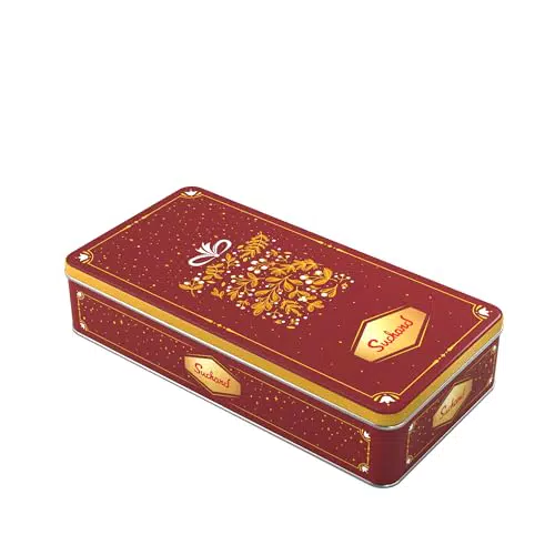 Suchard Lata Metálica de Diseño Navideño con 2 Tabletas de Turrón de Chocolate con Leche y Arroz Inflado