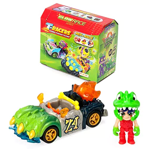 T-RACERS Serie Glow Race Coche y piloto Sorpresa Coleccionable. Coche Desmontable por Partes y con Piezas Intercambiables