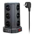 Torre Regletas Enchufes con Cable 5M, Regleta USB 12 Tomas de AC Corrientes y 4 USB