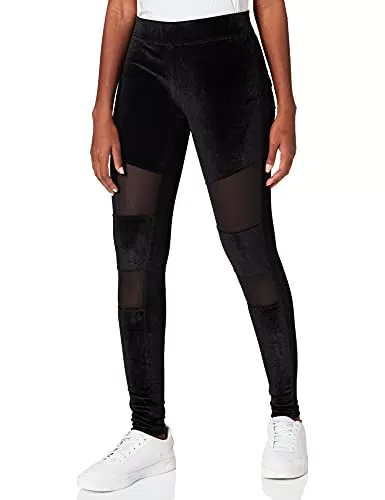 Urban Classics Ladies Velvet Tech Mesh Leggings, Negro