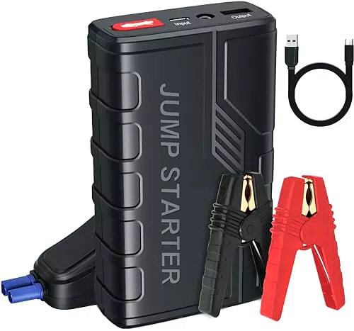 Arrancador de Batería de Coche Portátil 1500A para Motor Gasolina/Diesel con Pinzas, Carga Rápida USB y Linterna LED