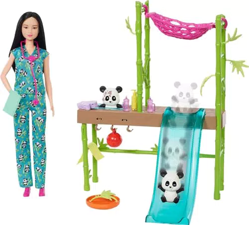 Muñeca Barbie Veterinaria Rescate de Pandas con Mascotas y Accesorios