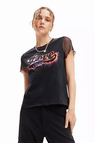 Desigual TS_Love Camiseta, Negro, S para Mujer