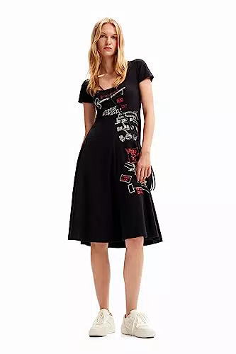Desigual Vest_Broadway Road Vestido, Negro, L para Mujer